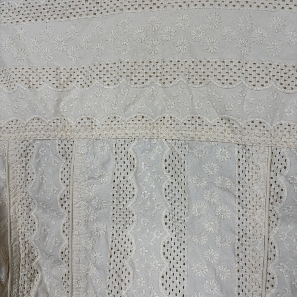 Coldwater Creek Ivory Eyelet Embroidered Cotton Blazer Jacket Hook Front Sz M - Picture 3 of 14